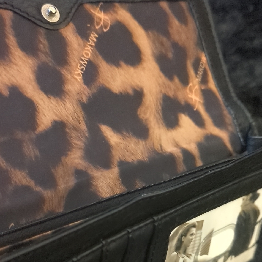 B. Makowsky Black Leather Clutch with Silver Logo Plate - Picture 4 of 7